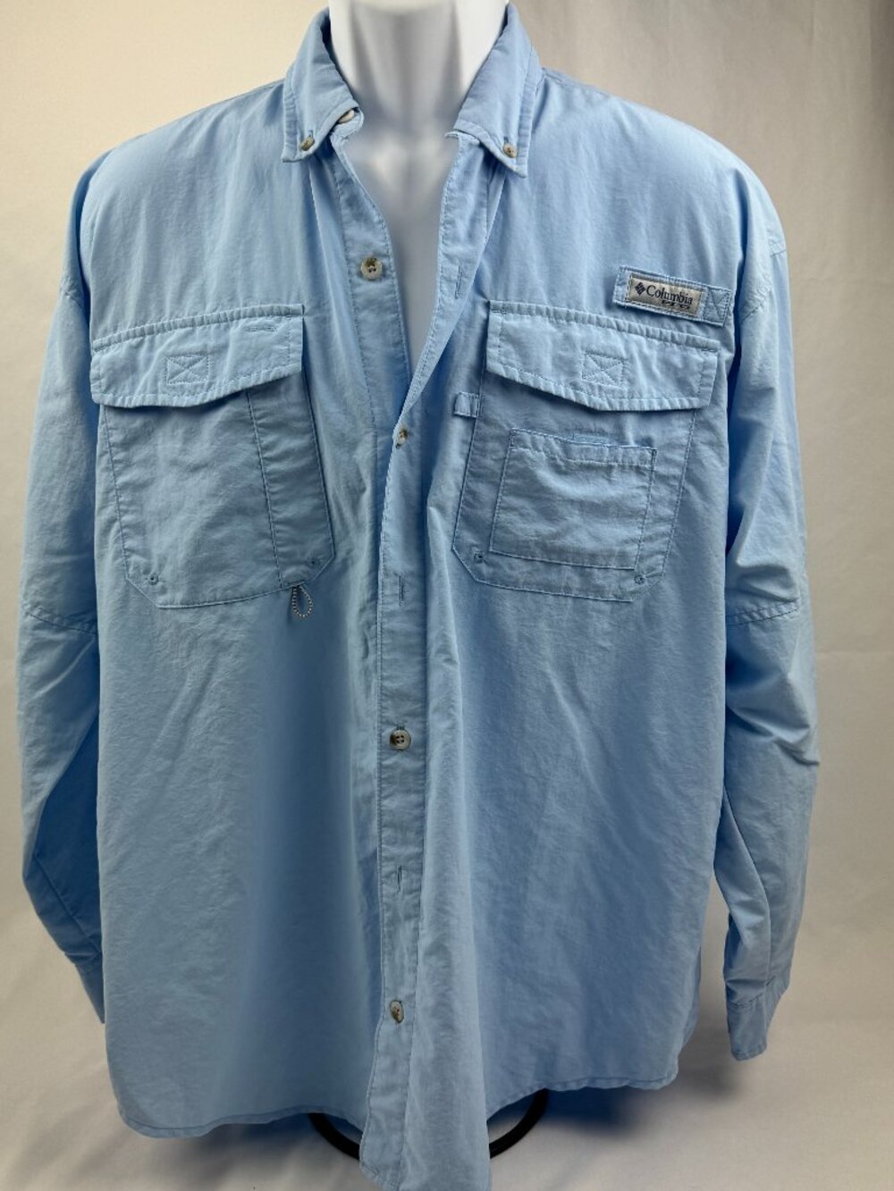 Columbia PFG Shirt Men Long Sleeve Fishing Outdoor Light Blue Size M